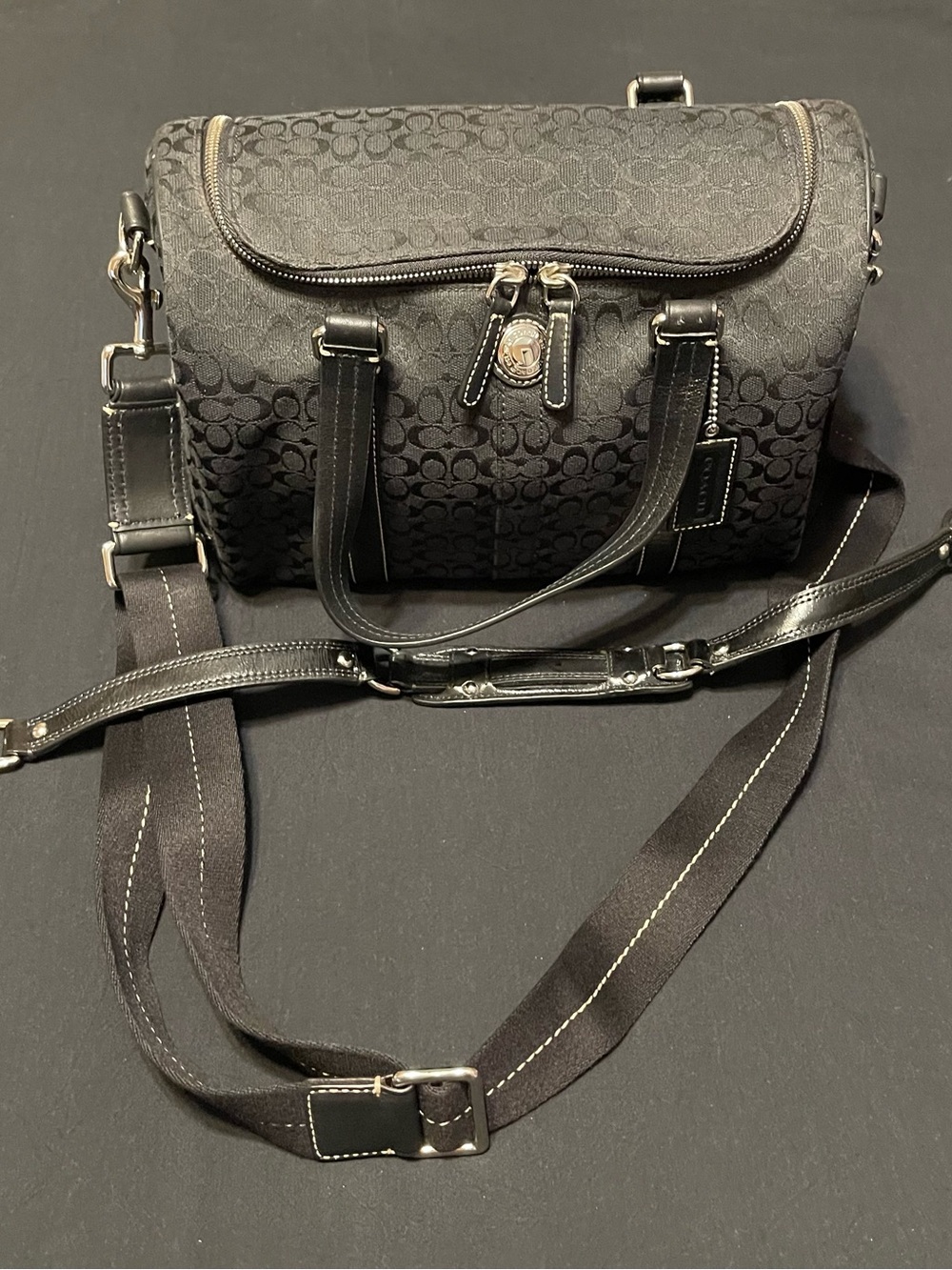 Coach Signature Mini Boston Bag Monogram Black EXCELLENT M0968-F71189